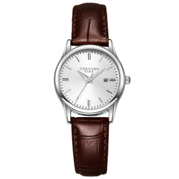 Γυναικείο Ρολόι CHRONOS με Δερμάτινο Λουράκι και Ημερολόγιο, Πολυτελές Γυναικείο Ρολόι, Compact Light, με Φωτεινό Στυλ