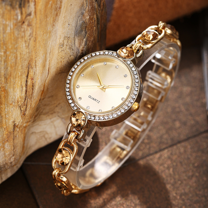 2025 Διασυνοριακό Κορεατικό Διακοσμητικό Ρολόι από Κράμα Γυναικών με Διαμάντια, Γυναικείο Βραχιόλι Πολύτιμων Λίθων, Χαλαζία, Χονδρική Ποιότητα