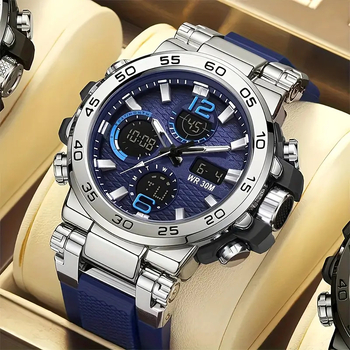 Piiriülene uus trendikas moodne keskkooli multifunktsionaalne spordi veekindel kvartskella kahe ekraaniga kalendriga elektrooniline käekell meestele