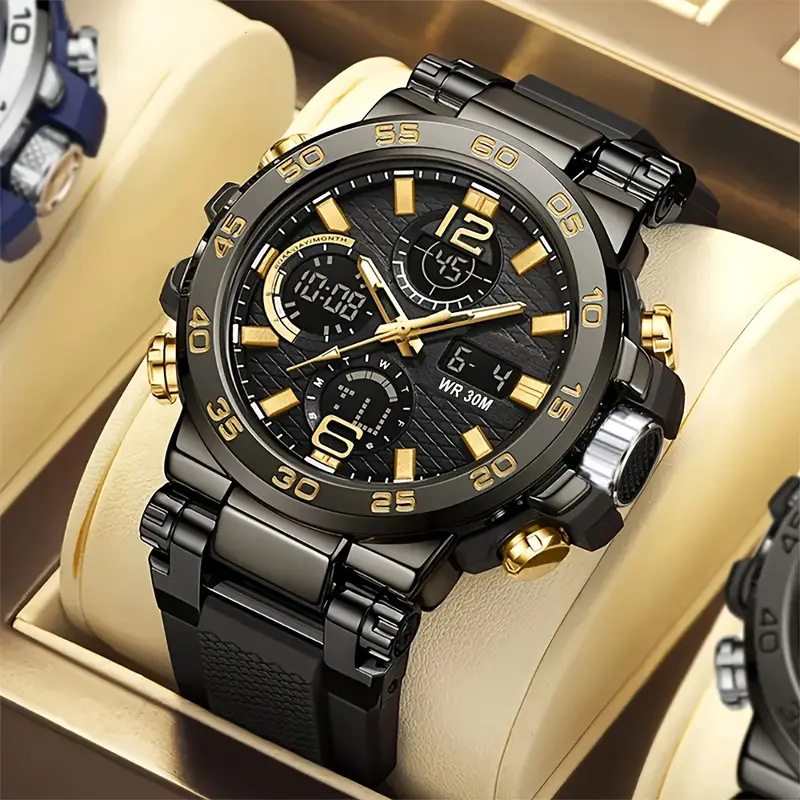 Piiriülene uus trendikas moodne keskkooli multifunktsionaalne spordi veekindel kvartskella kahe ekraaniga kalendriga elektrooniline käekell meestele