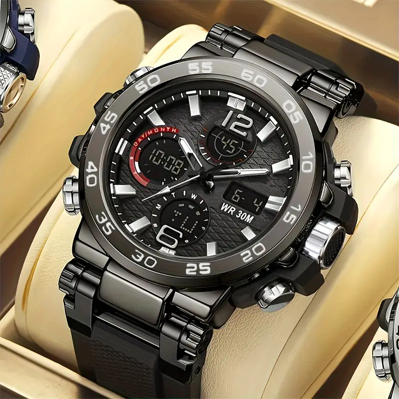 Piiriülene uus trendikas moodne keskkooli multifunktsionaalne spordi veekindel kvartskella kahe ekraaniga kalendriga elektrooniline käekell meestele