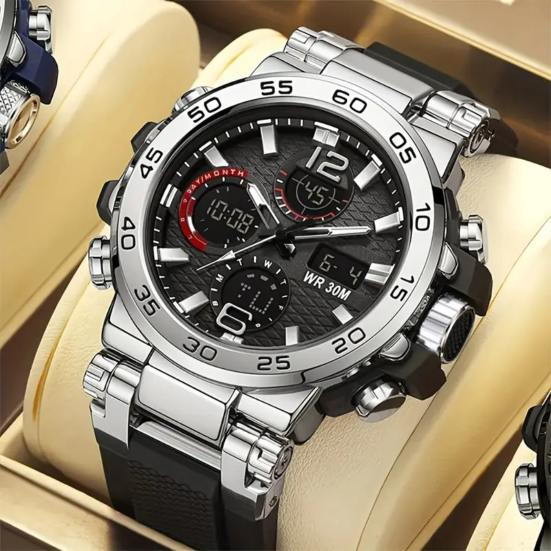 Piiriülene uus trendikas moodne keskkooli multifunktsionaalne spordi veekindel kvartskella kahe ekraaniga kalendriga elektrooniline käekell meestele