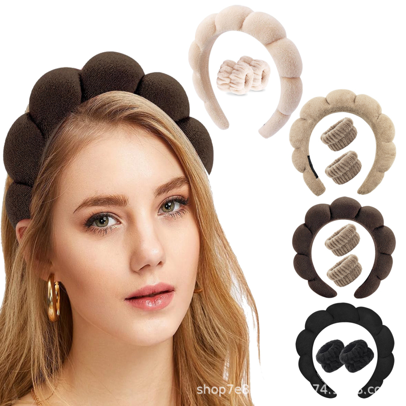 Vânzare transfrontalieră, top cranial înalt pentru femei, spălare facială, nori, burete, bandă de păr, machiaj, bandă de susținere, en-gros, din două piese