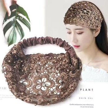 Acoperitor de păr cu boruri largi pentru femei care ies în oraș, bandă de păr lată, elegantă și respirabilă, accesoriu pentru cap, turban pentru spălarea feței, stil subțire din dantelă tip plasă