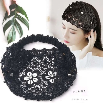 Κάλυμμα μαλλιών με φαρδύ γείσο για γυναίκες που θέλουν να βγουν έξω, φαρδιά κομψή, αναπνεύσιμη κορδέλα μαλλιών, κάλυμμα κεφαλής, τουρμπάνι καθαρισμού προσώπου, λεπτό στυλ από δαντέλα με πλέγμα
