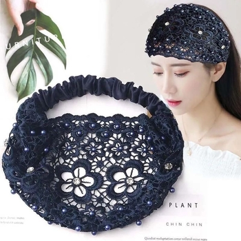 Κάλυμμα μαλλιών με φαρδύ γείσο για γυναίκες που θέλουν να βγουν έξω, φαρδιά κομψή, αναπνεύσιμη κορδέλα μαλλιών, κάλυμμα κεφαλής, τουρμπάνι καθαρισμού προσώπου, λεπτό στυλ από δαντέλα με πλέγμα