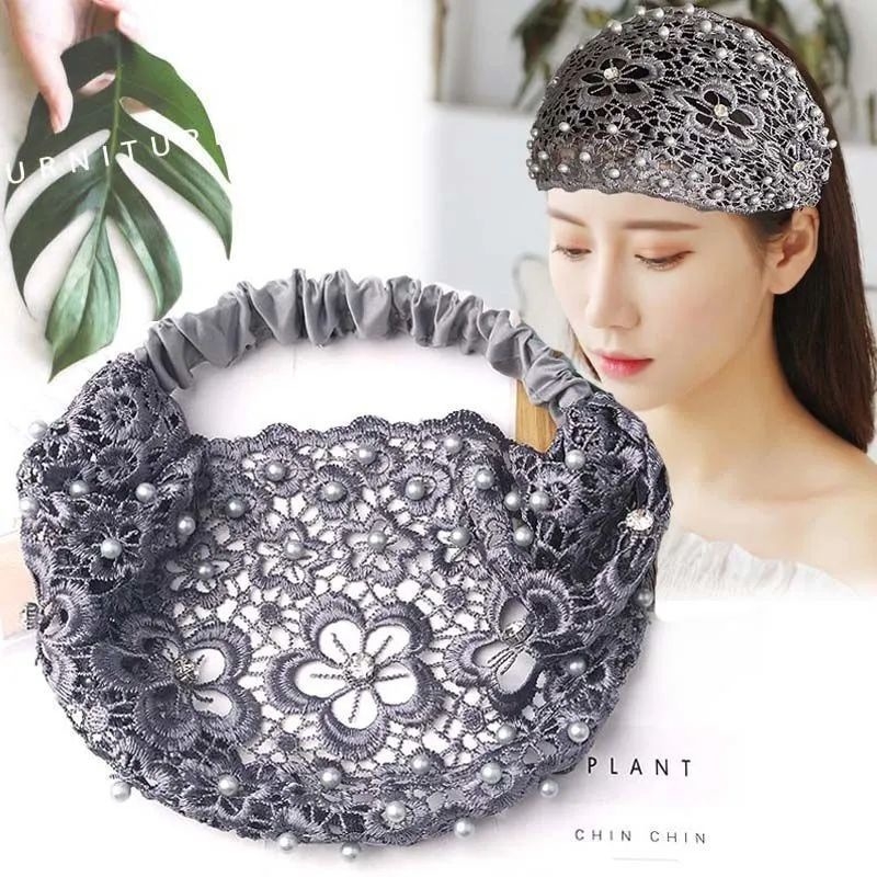 Acoperitor de păr cu boruri largi pentru femei care ies în oraș, bandă de păr lată, elegantă și respirabilă, accesoriu pentru cap, turban pentru spălarea feței, stil subțire din dantelă tip plasă