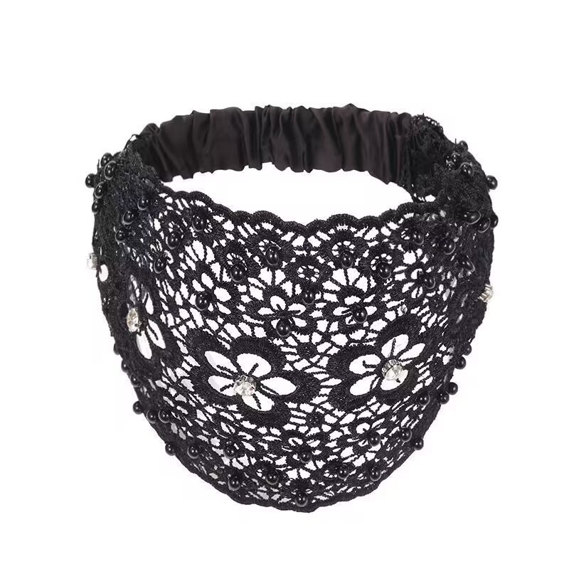 Acoperitor de păr cu boruri largi pentru femei care ies în oraș, bandă de păr lată, elegantă și respirabilă, accesoriu pentru cap, turban pentru spălarea feței, stil subțire din dantelă tip plasă