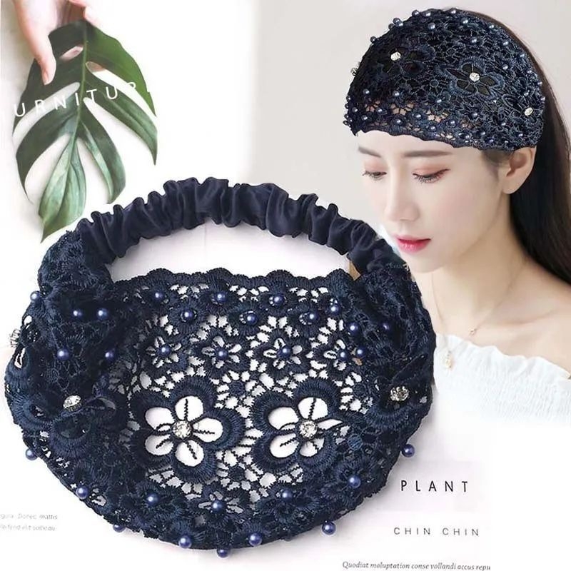 Acoperitor de păr cu boruri largi pentru femei care ies în oraș, bandă de păr lată, elegantă și respirabilă, accesoriu pentru cap, turban pentru spălarea feței, stil subțire din dantelă tip plasă