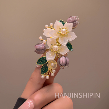 Νέα φουρκέτα κινέζικου στιλ με μαργαριτάρι Ruyi, γυναικεία φουρκέτα με λουλούδι και κλιπ άνοιξης, αντίκα κεφάλι, φουρκέτα με μισή αλογοουρά, αξεσουάρ μαλλιών