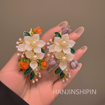 Νέα φουρκέτα κινέζικου στιλ με μαργαριτάρι Ruyi, γυναικεία φουρκέτα με λουλούδι και κλιπ άνοιξης, αντίκα κεφάλι, φουρκέτα με μισή αλογοουρά, αξεσουάρ μαλλιών