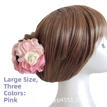 Κορεάτικο Νέο Τρίχρωμο Χειροποίητο Κλιπ Μεγάλου Πιάσιμου με Λουλούδι Hot Edge Rose, Κλιπ Μαλλιών Lady Style