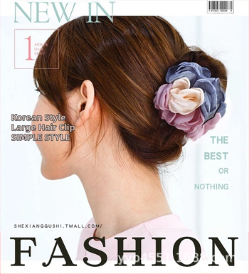 Κορεάτικο Νέο Τρίχρωμο Χειροποίητο Κλιπ Μεγάλου Πιάσιμου με Λουλούδι Hot Edge Rose, Κλιπ Μαλλιών Lady Style