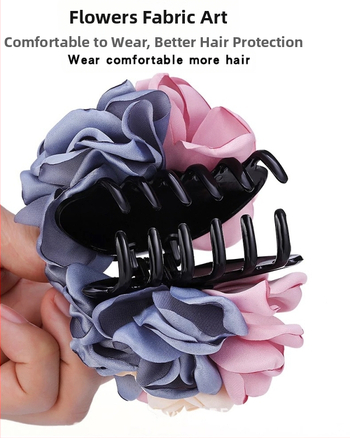 Κορεάτικο Νέο Τρίχρωμο Χειροποίητο Κλιπ Μεγάλου Πιάσιμου με Λουλούδι Hot Edge Rose, Κλιπ Μαλλιών Lady Style