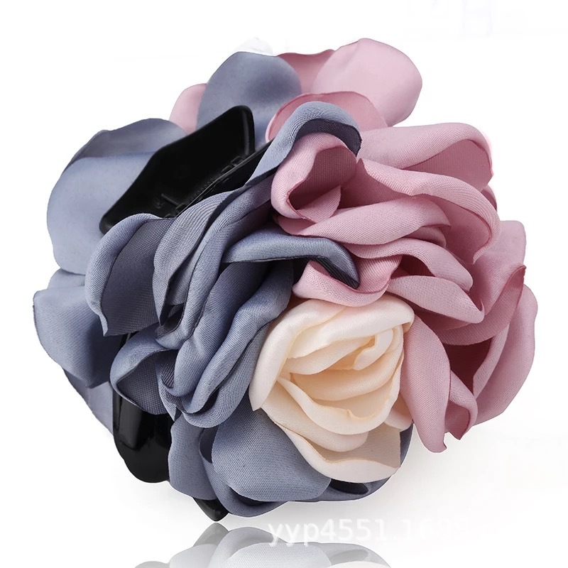 Coreeană nouă, trei culori, lucrate manual, margine caldă, trandafir, floare, clemă mare de prindere, stil feminin, clemă de păr, prinderea părului