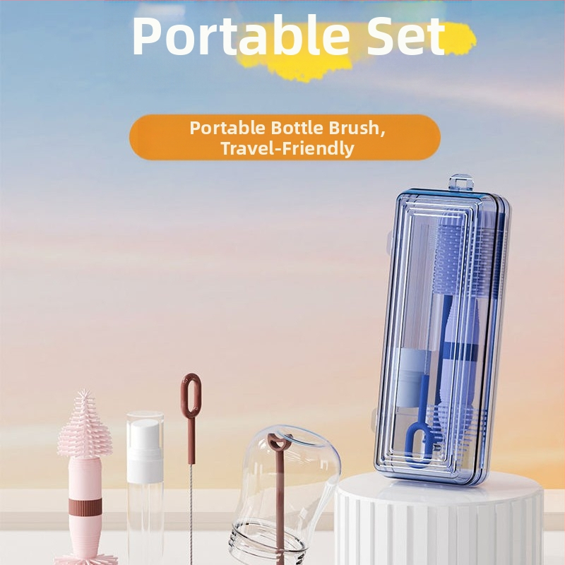 Kūdikių silikoninis nešiojamas buteliukų šepetėlių laikymo dėžutė, tinkantis kūdikių spenelių šepetėliui valyti ir išleidimo stovui