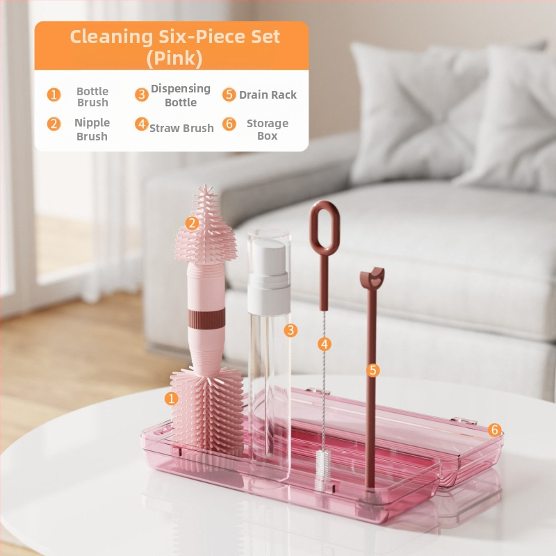 Кутия за съхранение на бебешки силиконови четки за шишета, подходяща за пътуване с четка за биберони за почистване на бебета