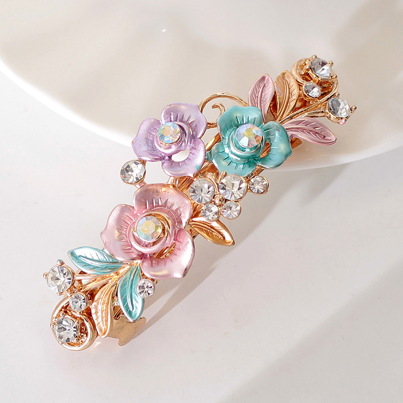 Najpredávanejšia zliatina drahokamu sponka do vlasov Dámska kvetinová sponka do vlasov Maľovanie remeselných starovekých rastlín kvet jarná sponka do vlasov