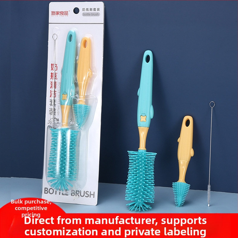 Pudeļu birste Trīsdaļīga silikona bērnu produktu tīrīšanas birste Rotējoša sūkšanas birste Krūšu birste Krūzīšu birste