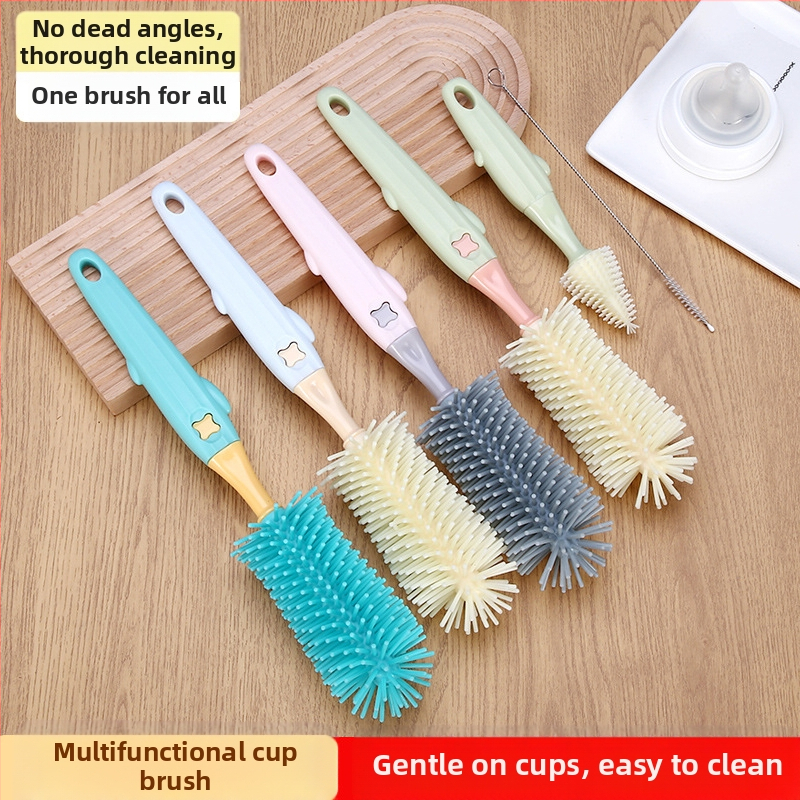 Четка за шишета, трикомпонентна силиконова четка за почистване на бебешки продукти, въртяща се всмукателна четка, подходяща за четка за зърна, четка за чашки