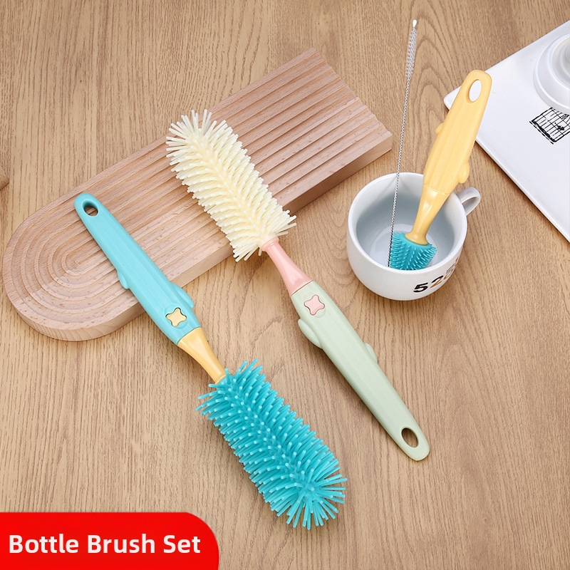 Четка за шишета, трикомпонентна силиконова четка за почистване на бебешки продукти, въртяща се всмукателна четка, подходяща за четка за зърна, четка за чашки