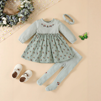 Παιδικό καπέλο στυλ άνοιξης και φθινοπώρου ταξιδιού μικρό φλοράλ στυλ μακρυμάνικο κολάν για μωρά κορίτσια σετ τριών τεμαχίων χονδρικής