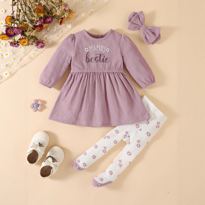 Beebi peakatted kevad- ja sügisreisidele, väikese lillelise mustriga pikkade varrukatega seelik, beebitüdrukute retuusid, kolmeosaline komplekt, hulgimüük