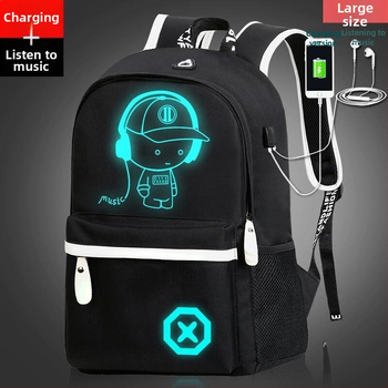 Χονδρικό σακίδιο πλάτης Oxford από ύφασμα για μαθητές γυμνασίου Άνδρες κορεατικού στιλ φωτεινή αντανακλαστική σχολική τσάντα, σακίδιο πλάτης USB για ακουστικά