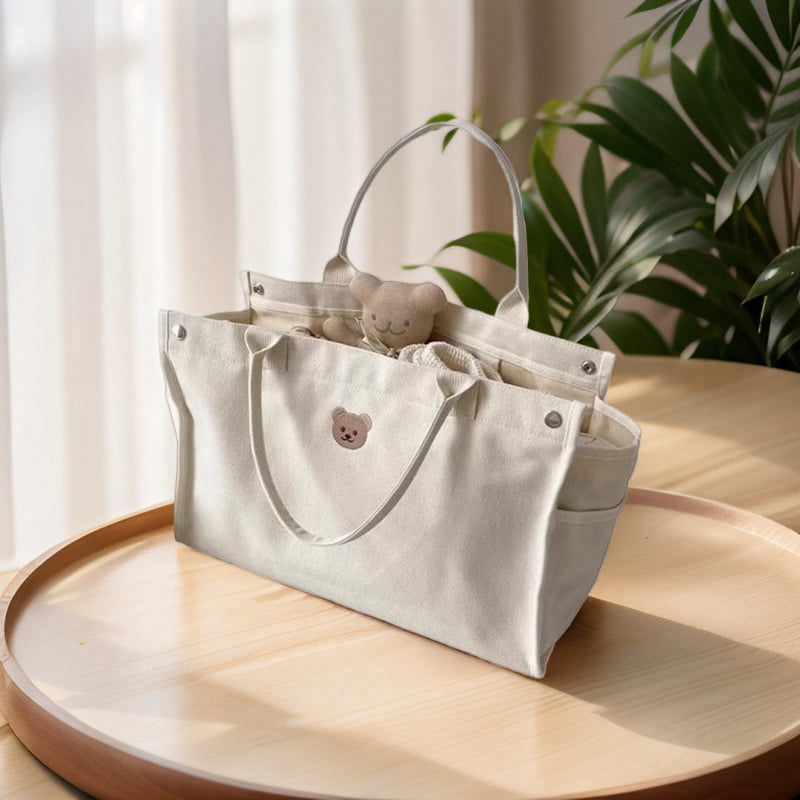 Határokon átnyúló különleges táska vászon nagy kapacitású múmiatáska hímzett medve alkalmi mindenes baba-anya kirándulásra hordozható