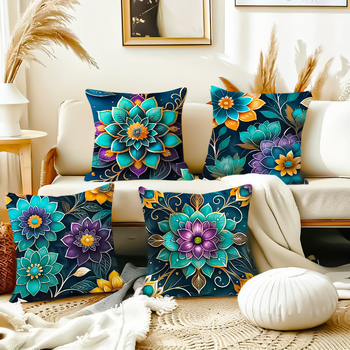 Μαξιλαροθήκη με γεωμετρικά σχέδια σε μποέμικο στυλ, διακοσμητική θήκη μαξιλαριού σε μωβ και γαλαζοπράσινο χρώμα, κάλυμμα μαξιλαριού καναπέ