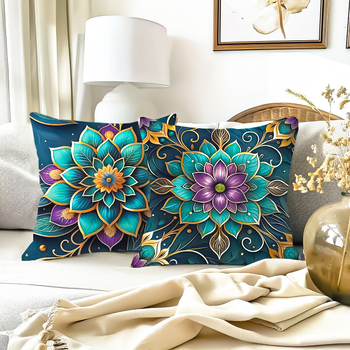 Μαξιλαροθήκη με γεωμετρικά σχέδια σε μποέμικο στυλ, διακοσμητική θήκη μαξιλαριού σε μωβ και γαλαζοπράσινο χρώμα, κάλυμμα μαξιλαριού καναπέ