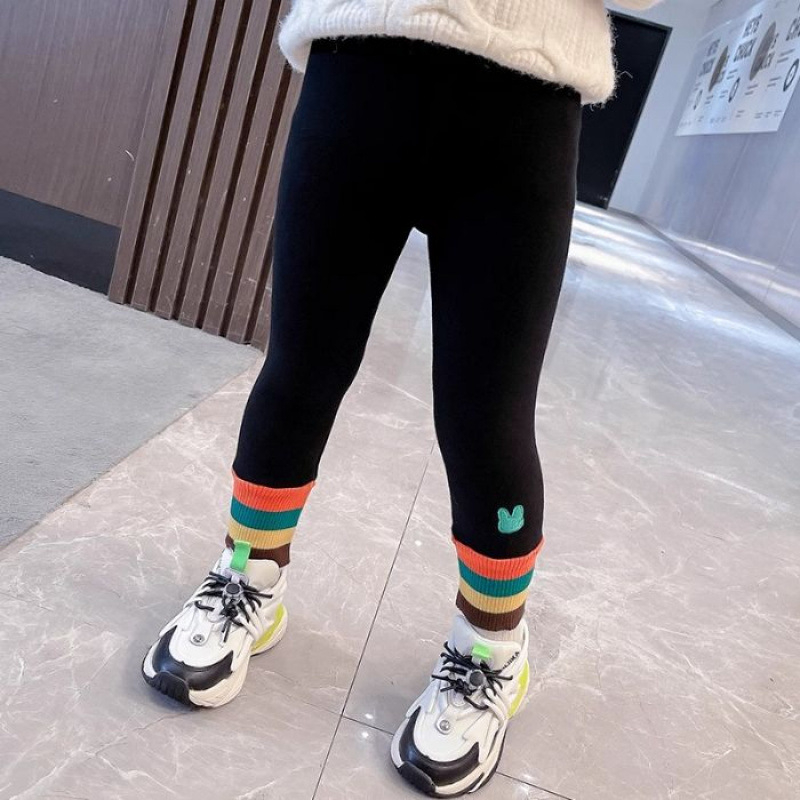 Tüdrukute sügis- ja talveretuusid, soe üleriietus, lääne stiilis, mustad, paksendatud fliisvoodriga, keskmise pikkusega, laste püksid, fliisvoodriga sukkpüksid