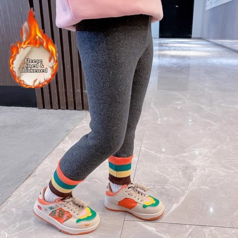 Tüdrukute sügis- ja talveretuusid, soe üleriietus, lääne stiilis, mustad, paksendatud fliisvoodriga, keskmise pikkusega, laste püksid, fliisvoodriga sukkpüksid