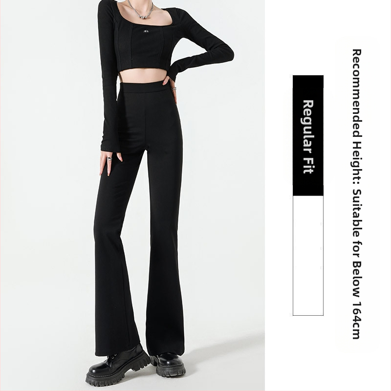 Mustad mikrolaiendatud püksid naistele 2025. aasta sügis elastse salendava välimusega kõrge vöökohaga õhukesed hobuse kabja püksid põrandani ulatuvad vabaajapüksid naistele