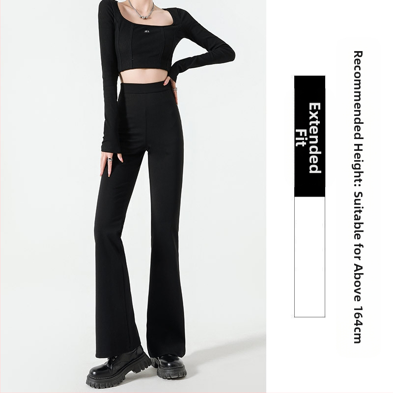 Mustad mikrolaiendatud püksid naistele 2025. aasta sügis elastse salendava välimusega kõrge vöökohaga õhukesed hobuse kabja püksid põrandani ulatuvad vabaajapüksid naistele