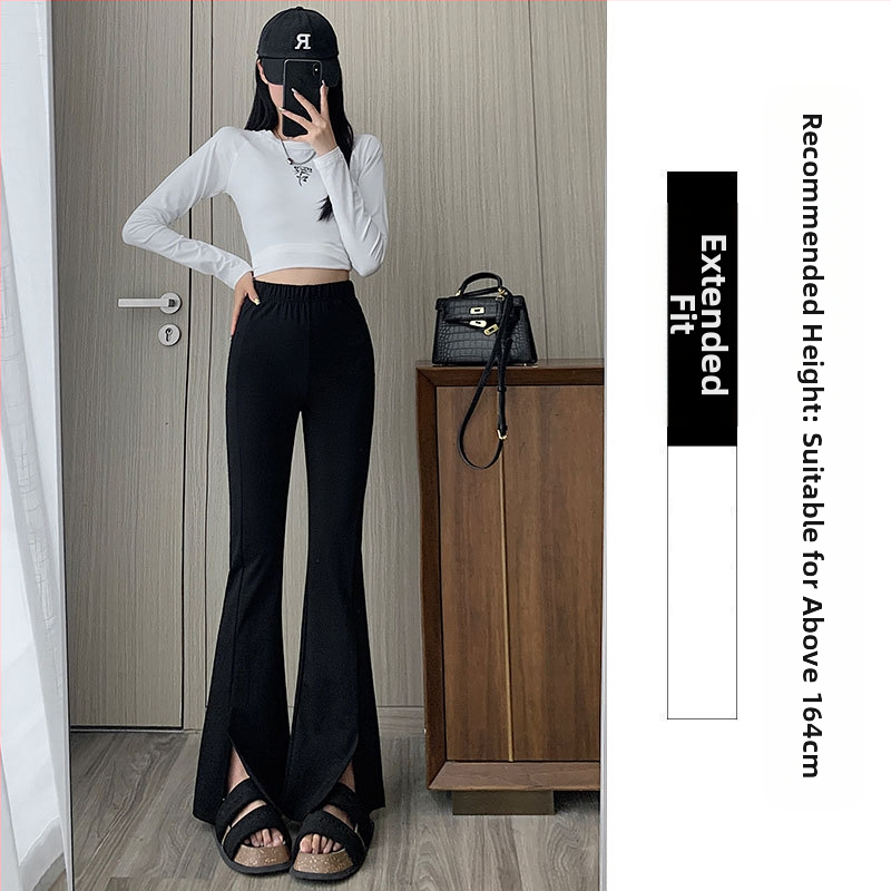 Mustad mikrolaiendatud püksid naistele 2025. aasta sügis elastse salendava välimusega kõrge vöökohaga õhukesed hobuse kabja püksid põrandani ulatuvad vabaajapüksid naistele