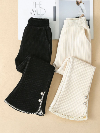 Šenill-tüdrukute vabaajapüksid 2025. aasta sügis- ja talveuued sametist paksud püksid, keskmised ja suured laste tüdrukute pitsist kellukesepõhjalised püksid