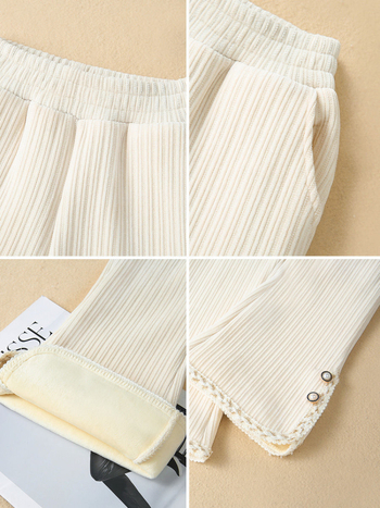 Παιδικά παντελόνια Chenille για κορίτσια, casual, 2025, φθινόπωρο και χειμώνα, νέα, βελούδινα, χοντρά παντελόνια, μεσαίου και μεγάλου μεγέθους, με δαντελένιο κάτω μέρος και καμπάνα.