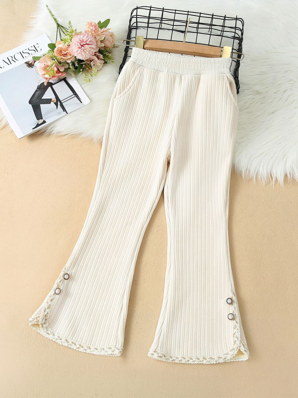 Šenill-tüdrukute vabaajapüksid 2025. aasta sügis- ja talveuued sametist paksud püksid, keskmised ja suured laste tüdrukute pitsist kellukesepõhjalised püksid