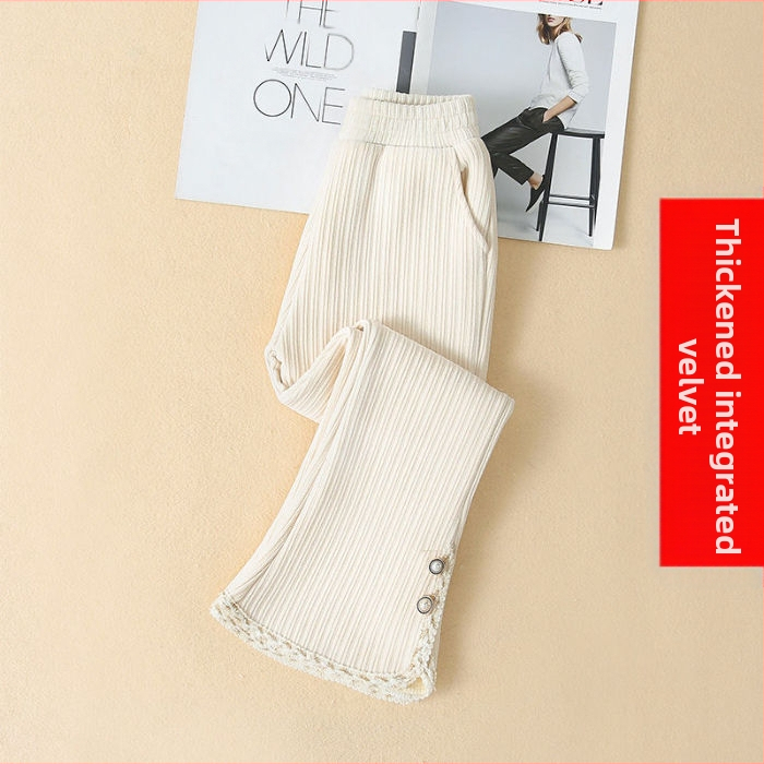 Šenill-tüdrukute vabaajapüksid 2025. aasta sügis- ja talveuued sametist paksud püksid, keskmised ja suured laste tüdrukute pitsist kellukesepõhjalised püksid