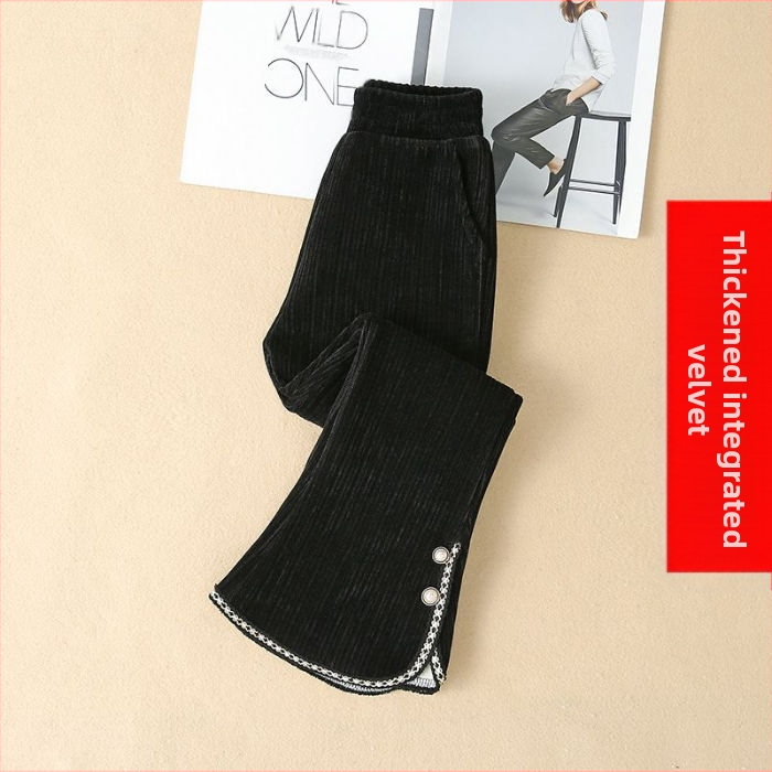 Šenill-tüdrukute vabaajapüksid 2025. aasta sügis- ja talveuued sametist paksud püksid, keskmised ja suured laste tüdrukute pitsist kellukesepõhjalised püksid