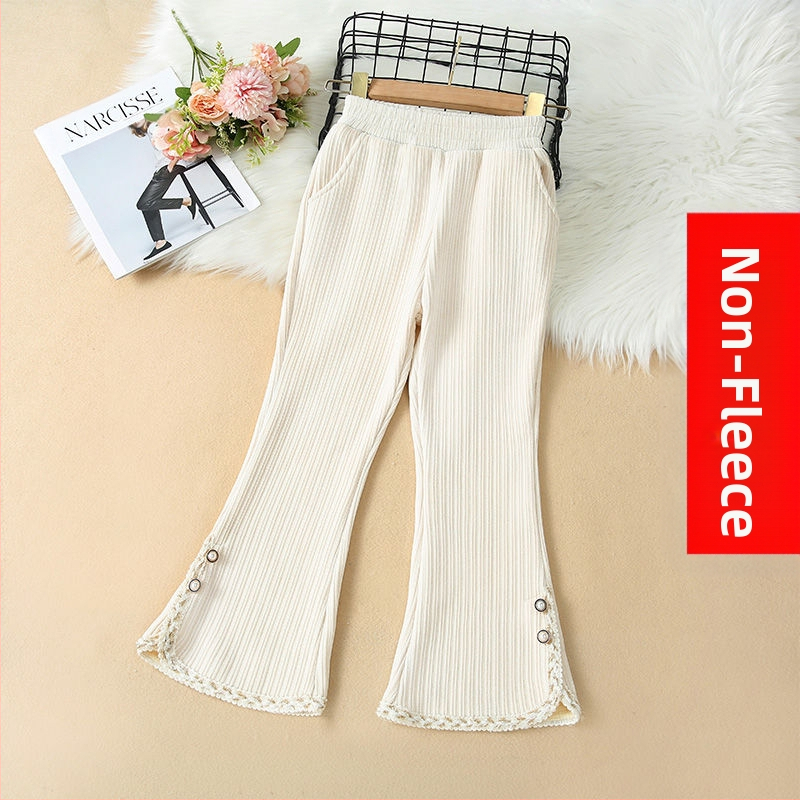 Šenill-tüdrukute vabaajapüksid 2025. aasta sügis- ja talveuued sametist paksud püksid, keskmised ja suured laste tüdrukute pitsist kellukesepõhjalised püksid