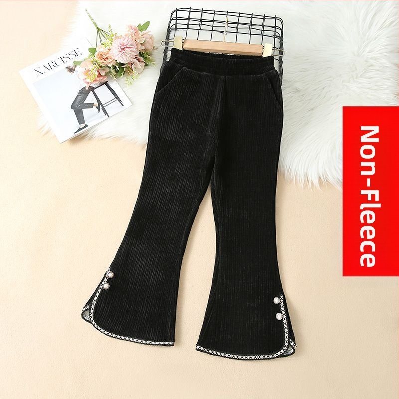 Šenill-tüdrukute vabaajapüksid 2025. aasta sügis- ja talveuued sametist paksud püksid, keskmised ja suured laste tüdrukute pitsist kellukesepõhjalised püksid