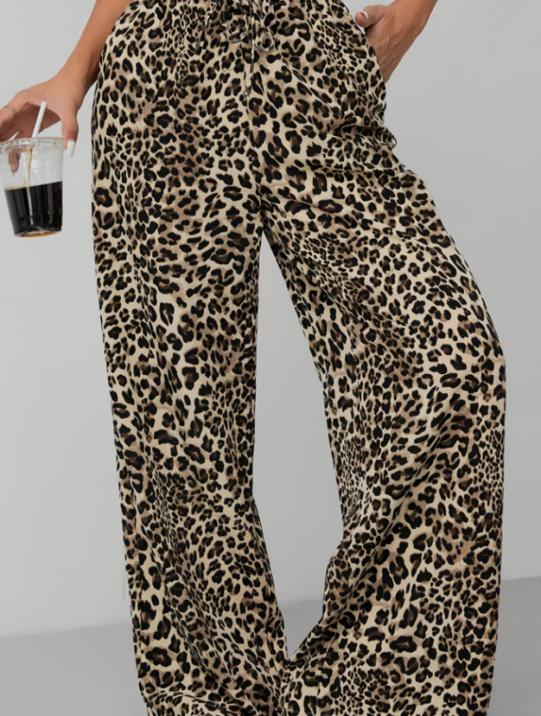 Amazon Street stiilis madala vöökohaga vabaajapüksid sirge säärega laia säärega püksid suvised moe-leopardmustriga püksid naistele, Euroopa ja Ameerika piiriülesed naised