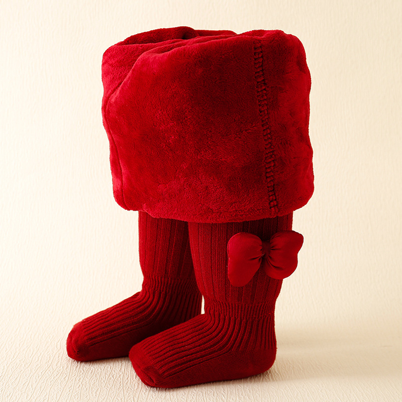 2024. aasta sügis-talve uusaasta punase sametiga paksendatud beebitüdrukute retuusid, laste imiku keskmise paksusega kirdeosa sukkpüksid