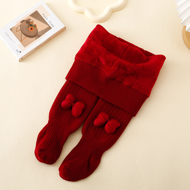 2024. aasta sügis-talve uusaasta punase sametiga paksendatud beebitüdrukute retuusid, laste imiku keskmise paksusega kirdeosa sukkpüksid