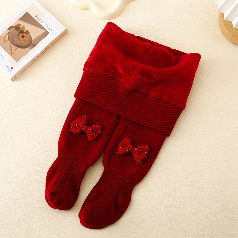 2024. aasta sügis-talve uusaasta punase sametiga paksendatud beebitüdrukute retuusid, laste imiku keskmise paksusega kirdeosa sukkpüksid