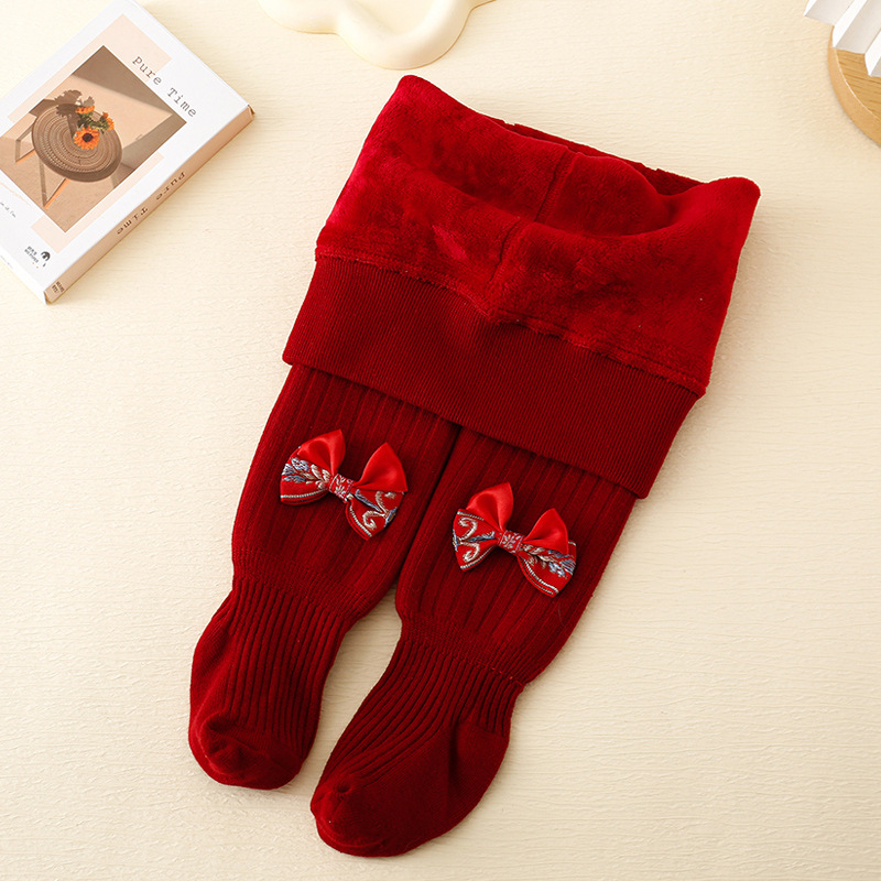 2024. aasta sügis-talve uusaasta punase sametiga paksendatud beebitüdrukute retuusid, laste imiku keskmise paksusega kirdeosa sukkpüksid