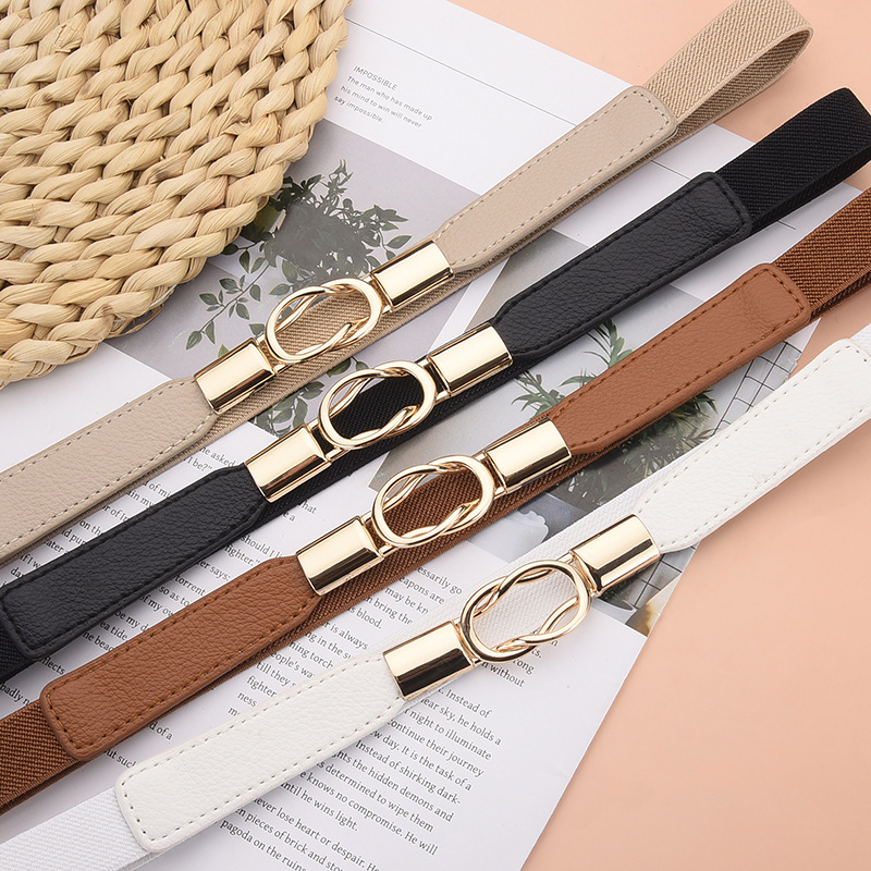 Moodne pandlaga õhuke vöö, naiste dekoratiivne vöö seelikuga, retro elastne kitsas vöö, must