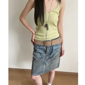 Κορεάτικο στυλ Απλό Ρετρό Φαρδιά Ζώνη Γυναικείο Φόρεμα 2025 Νέα Άφιξη Παντελόνι Τζιν Σφραγίδα Μέσης Αξεσουάρ Μόδας Υψηλής Ποιότητας